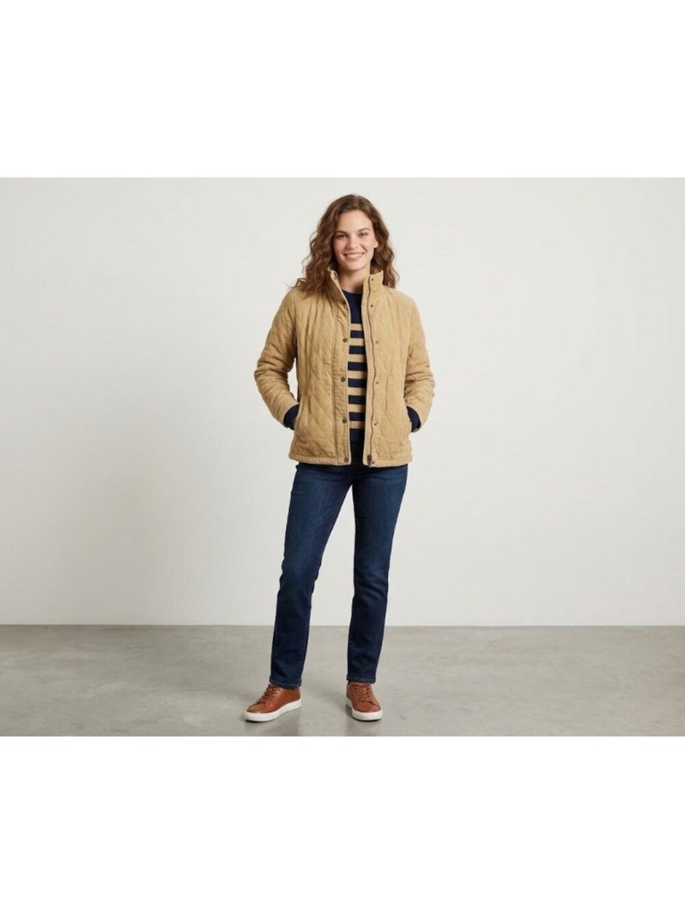 Eddie Bauer Womens Quilted Jacket Beige Size L Lightweight 100% Cotton Insulated